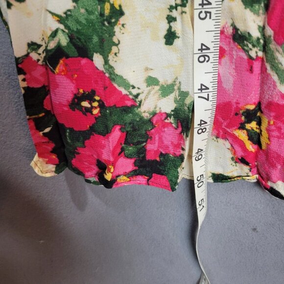 H&M Midi Dress Womens XL Multicolor Floral Square Neck Puff Sleeves Smocked Hems - Picture 9 of 10